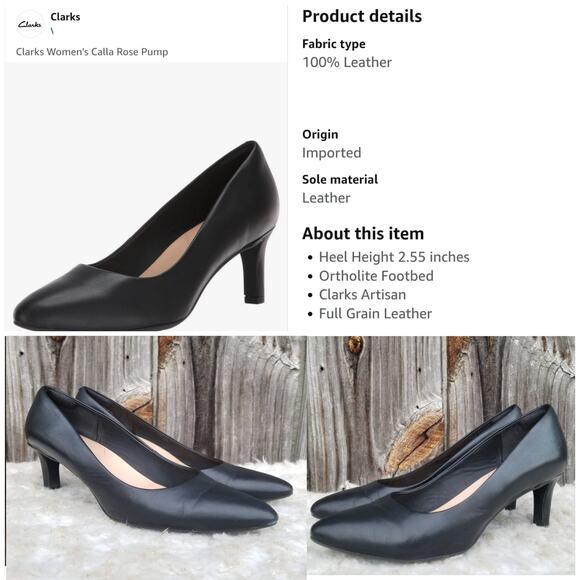 Black Leather Work Pumps Clarks Artisan Calla Rose Size 9 Comfort Cushion Heels - Picture 10 of 14